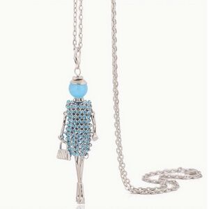 Fun Fashion Blue Rhinestone Articulated Doll w Purse Pendant Necklace